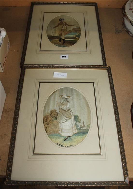 Pair needlework pictures